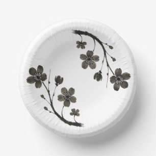 Bols En Carton Plum Blossom Line Art - Design botanique sur