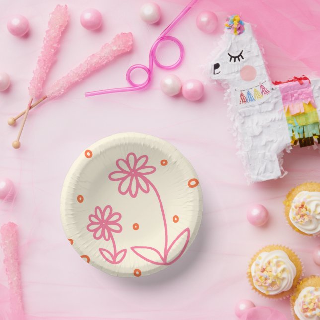 Bols En Carton Pois et marguerites 2 - Rose, orange et crème (Fête)