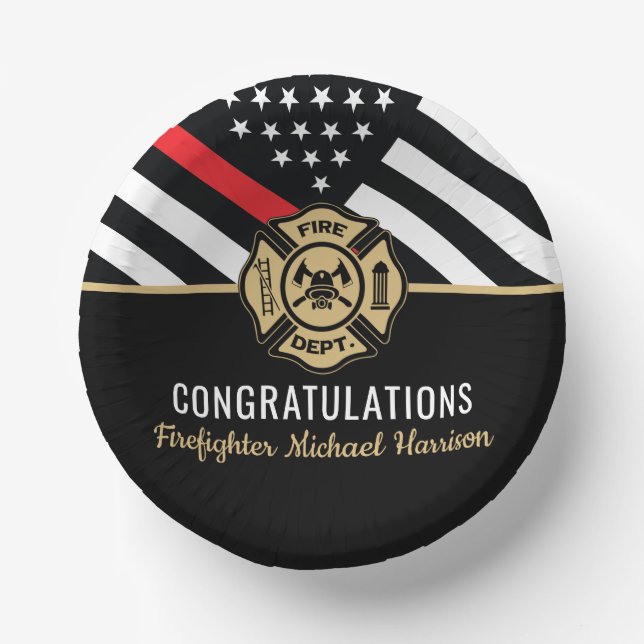 Bols En Carton Pompier Fire Academy Red Line Drapeau Graduation (Recto)
