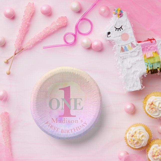 Bols En Carton Premier anniversaire Pretty Elegant Rose Nom perso (Fête)