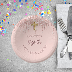 Bols En Carton Première Communion fille rose or parties scintilla
