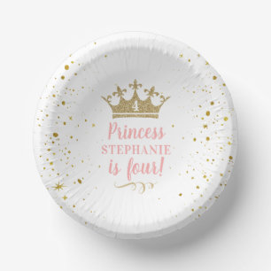 Bols En Carton Princess Party Gold Crown Confetti Pink Paper Bowl