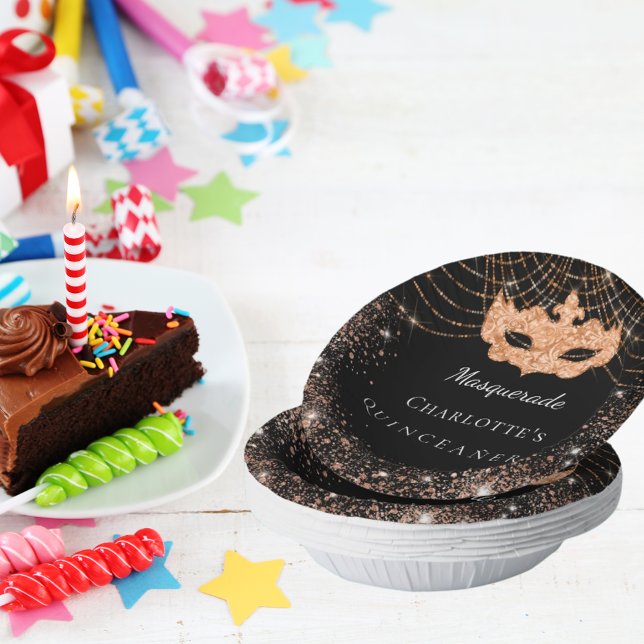 Bols En Carton Quinceanera Masquerade en or noir parties scintill (Créateur téléchargé)