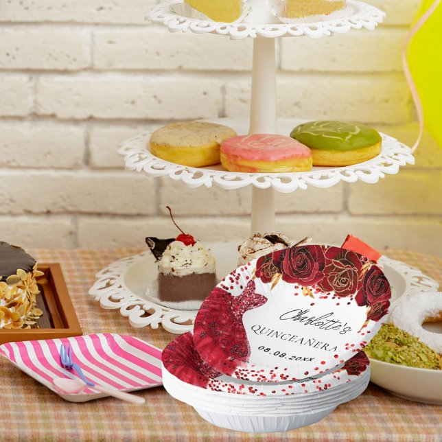 Bols En Carton Quinceanera rouge fleurs de robe blanc (Créateur téléchargé)