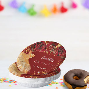 Bols En Carton Quinceanera rouge or parties scintillant robe flor