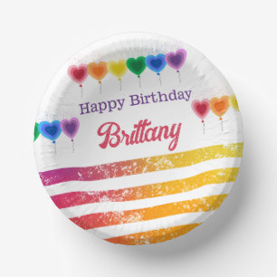 Bols En Carton Rainbow Stripes Heart Ballons Nom Année Anniversai