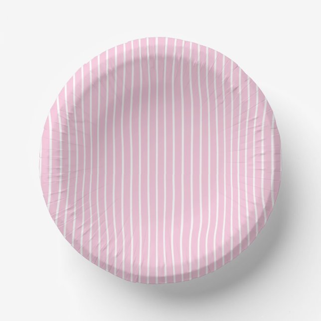 Bols En Carton Rayures Classiques Blanc - Rose Clair (Recto)