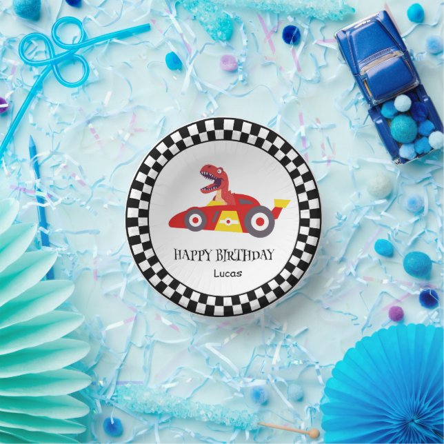 Bols En Carton Red Birthday Dinosaur race voiture garçon course n (Fête)