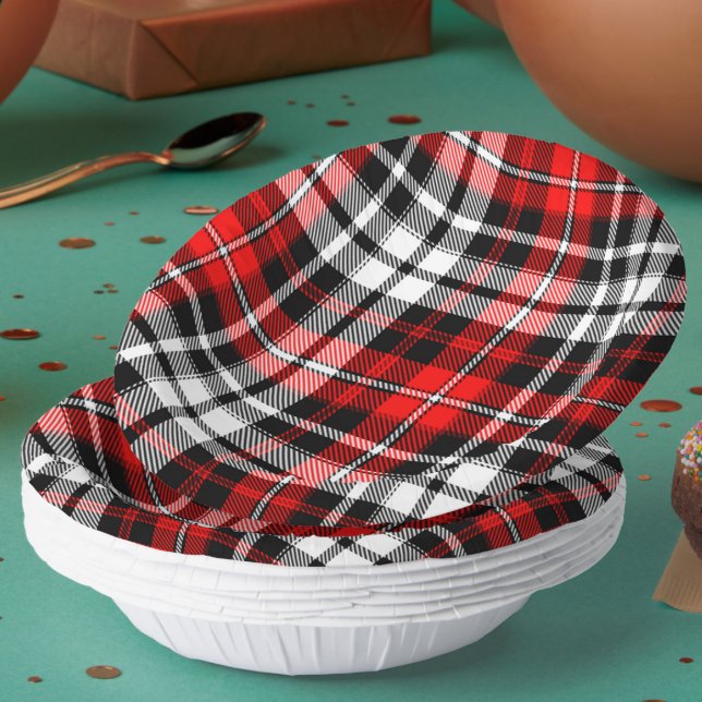 Bols En Carton Red Black White Plaid Tartan Pattern Design  (Créateur téléchargé)