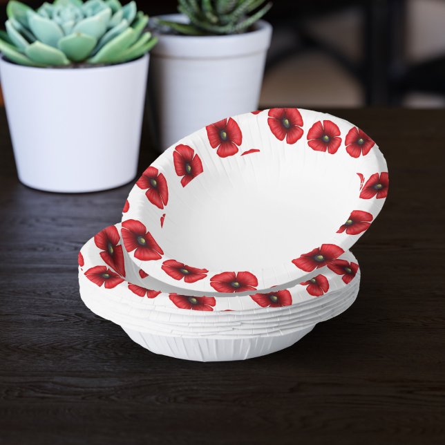 Bols En Carton Red Poppy Flower Edge Rouge et blanc Floral (Pop your popcorn into these pretty poppy paper bowls. Perfect for picnics in the park)