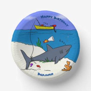 Bols En Carton Requin drôle endormi et dessin animé de pêche
