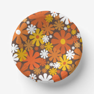 Bols En Carton Retro 60s les années 70 Floral Pattern Orange et B