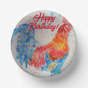 Bols En Carton Rooster rouge aquarelle peinture art Anniversaire