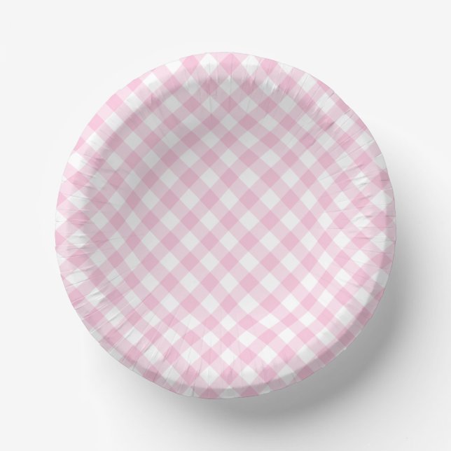 Bols En Carton Rose Pâle Gingham Rétro (Recto)