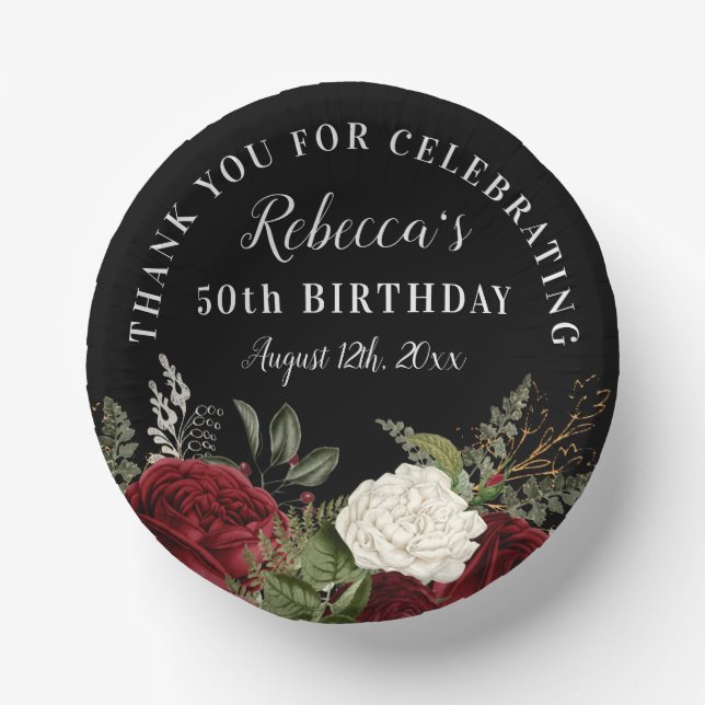 Bols En Carton Roses rouges sur Noir 50e anniversaire Merci (Recto)