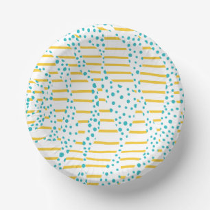 Bols En Carton Spots et bandes 2 en Turquoise, Jaune et Blanc
