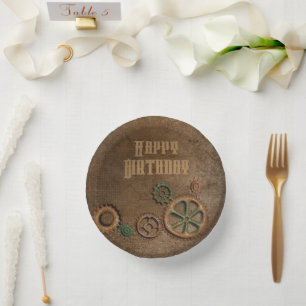 Bols En Carton Steampunk Rousty Gears Happy Birthday Papier Plaqu