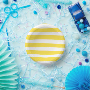 Bols En Carton Stripes inégales - Citron jaune et blanc