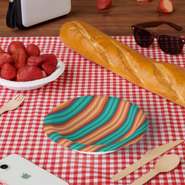 Bols En Carton Sud-Ouest Orange rouge Turquoise arc-en-ciel rayur (Pique-nique)