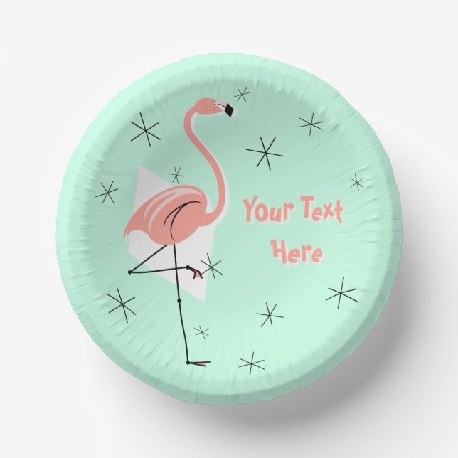 Bols En Carton Texte vert rétro Flamant rose (Recto)