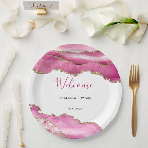 Bols En Carton Vaisselle de mariage élégante pierre d'agate rose