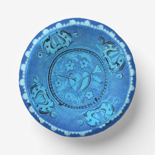 Bols En Carton Verre bleu antique Coeur romantique Faux Chine