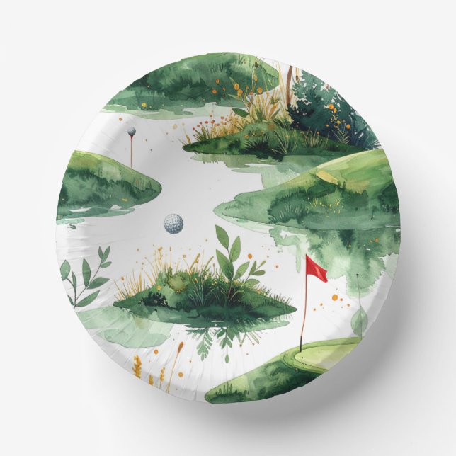 Bols En Carton Vert de putting de golf avec drapeau rouge (Recto)
