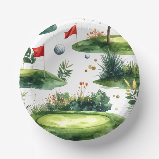Bols En Carton Vert de putting de golf avec drapeau rouge (Recto)