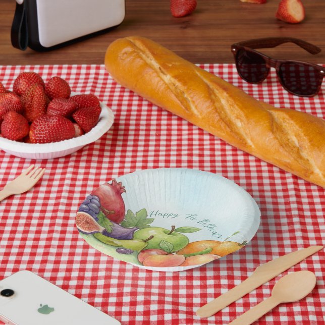 Bols En Carton Watercolor Fruit Abundance, Tu Bishvat Background (Pique-nique)