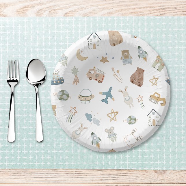 Bols En Carton Whimsical Oh Boy Aquarelle Doodle Baby shower (Whimsical Oh Boy Watercolor Doodle Baby Shower Paper Bowls)