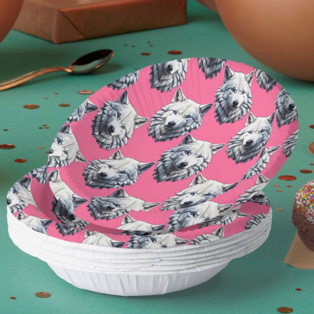 Bols En Carton White Wolf Head Pattern Design Pink  (Créateur téléchargé)
