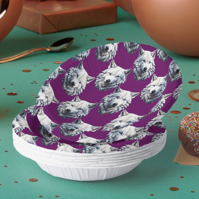 Bols En Carton White Wolf Head Pattern Design Purple  (Créateur téléchargé)