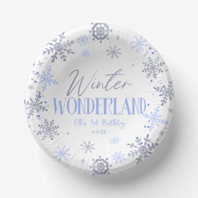 Bols En Carton Winter Wonderland Blue Snowflake fête d'anniversai (Recto)