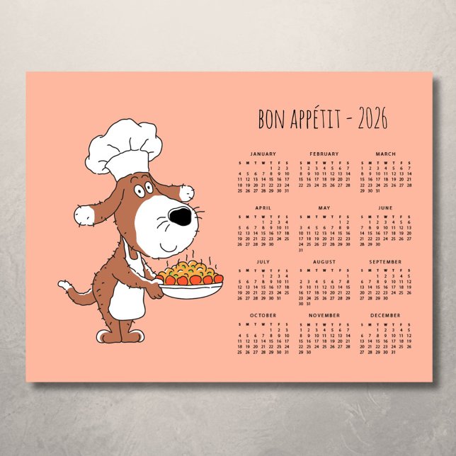 Bon Appétit Cartoon Chef Cook Dog Calendar 2026 (Créateur téléchargé)