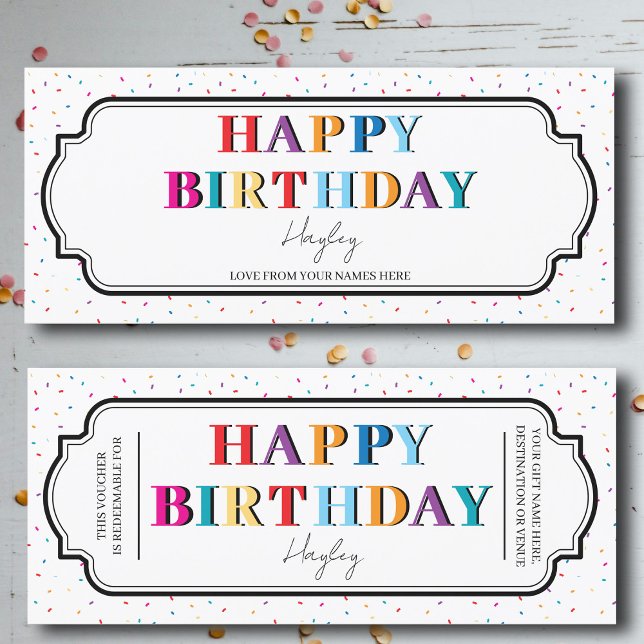 Bon bon cadeau d'anniversaire personnalisé (Happy Birthday Custom Gift Certificate Voucher)