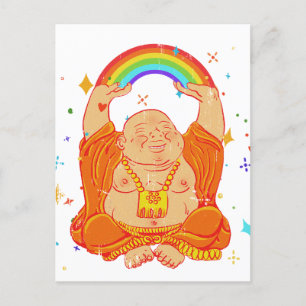 Bon Bouddha avec carte postale arc-en-ciel