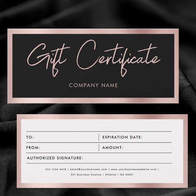 Bon cadeau Gold pour entreprise Rose noir (Black Rose Gold Business Gift Certificate Voucher)