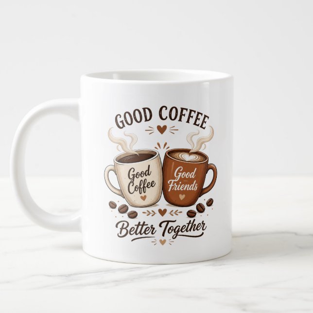 Bon café, bons amis avec deux tasses à café (Gauche)