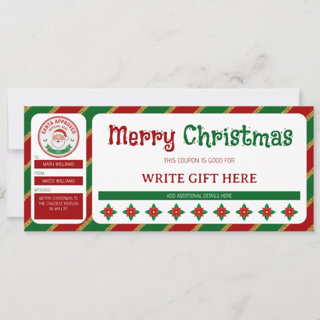 Bon de cadeau de Noël approuvé par le Père Noël (Devant)