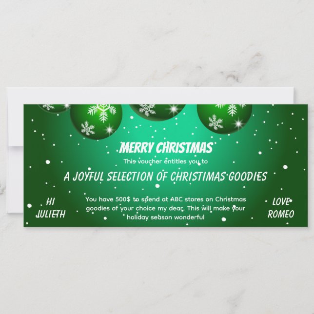 Bon de cadeau de Noël vert festif (Devant)