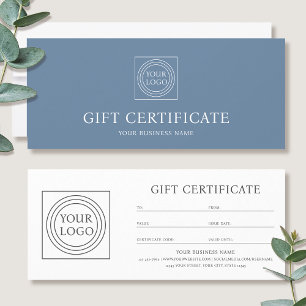 Bon de certificat cadeau bleu avec logo personnali