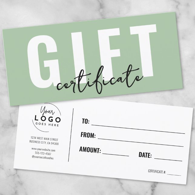 Bon de certificat cadeau vert Logo (Logo Green Gift Certificate Voucher)