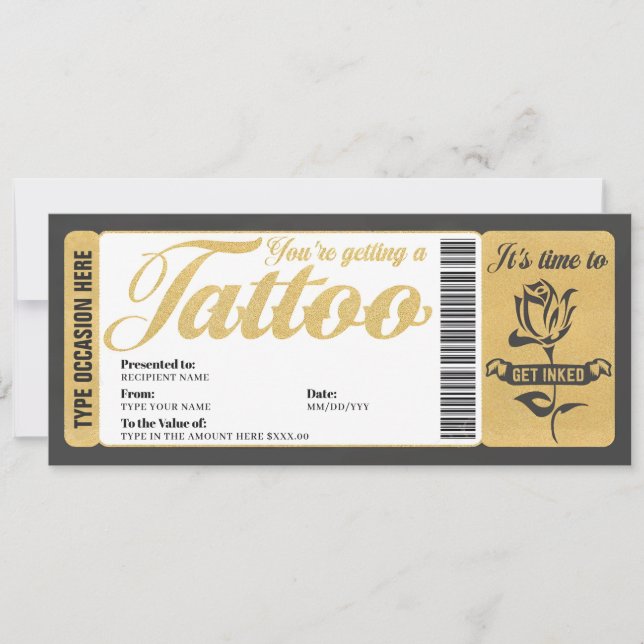 Bon de tatouage Certificat Billet Carte Cadeau (Devant)