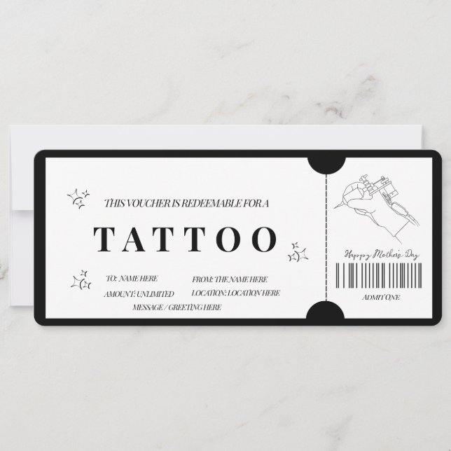 Bon de tatouage minimaliste audacieux  invitation (Devant)