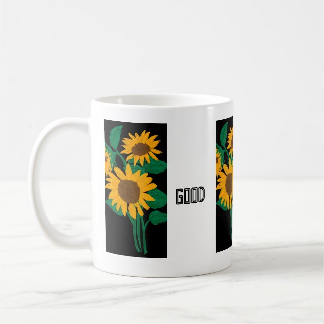 Bon Jour Texte Fleur Jaune Image Classique Mug (Gauche)