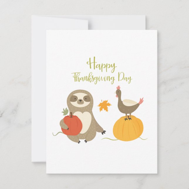Bon thanksgiving Day Sloth avec carte plat dinde (Devant)
