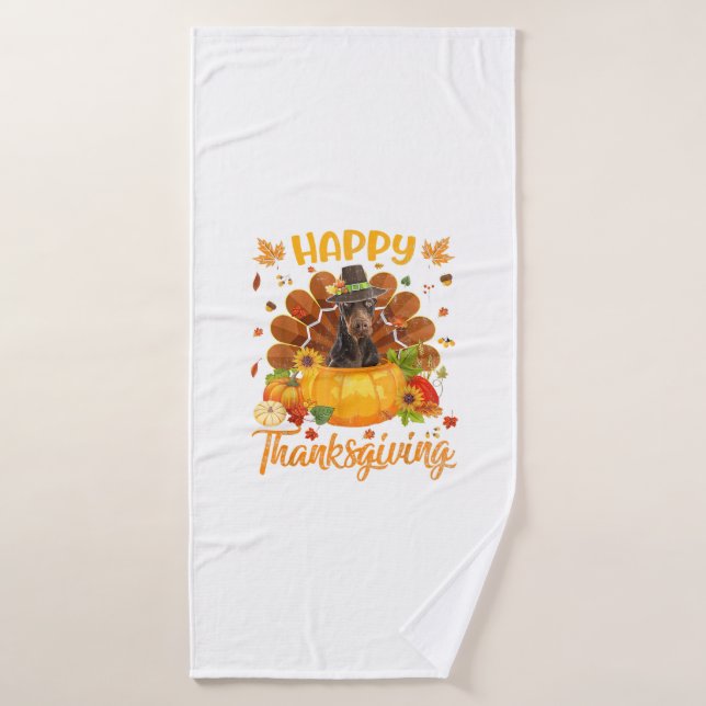 Bon thanksgiving Doberman Chien Turquie Citrouille (Serviette de bain)