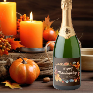 Bon thanksgiving Feuille  Champagne Étiquette