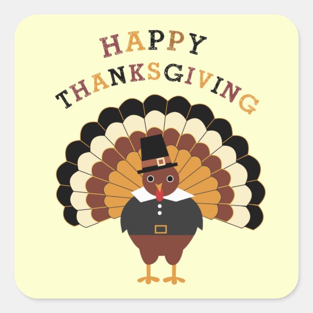 Bon thanksgiving mignon tom carré de dinde sticker (Devant)