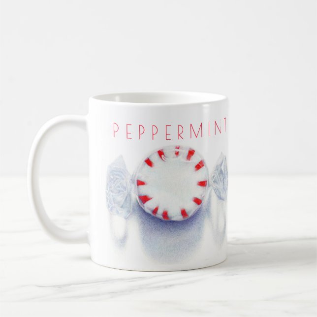 BONBON À LA MENTHE POivrée Mug Blanc + Texte (Gauche)